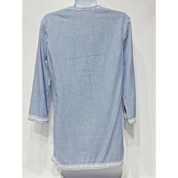 J. McLaughlin Blue Striped Lace Trim Blouse Tunic 3/4 Sleeve Women's Size S (A1) - Picture 6 of 16